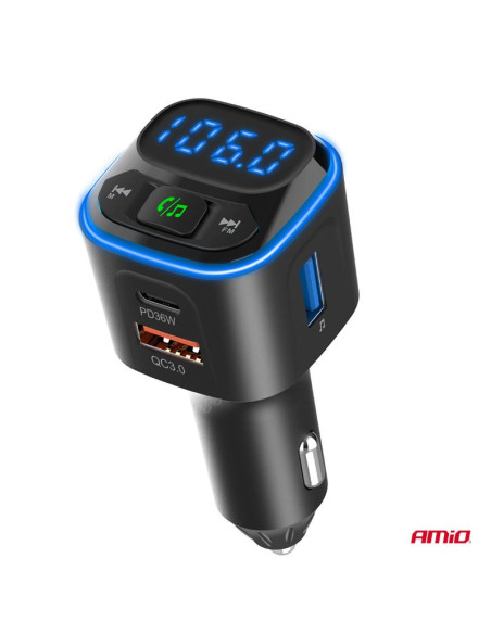 TRANSMISOR FM 1×USB-A 2×USB-C 12V 24V