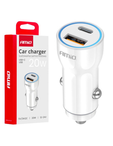 CARGADOR DE COCHE USB-A + USB-C 20W 12/24V